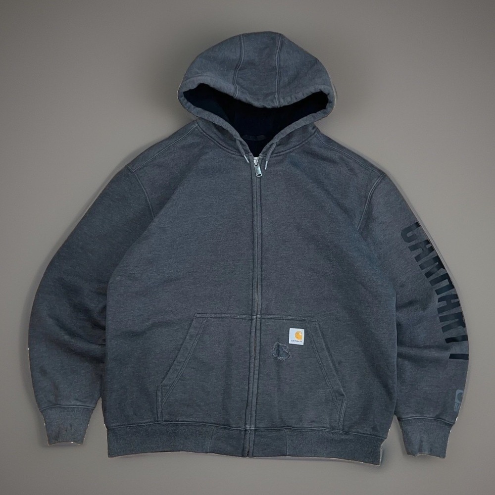Carhartt Mens Hoodie Full Zip Gray Heavy Classic Utility Grunge Work Jacket L